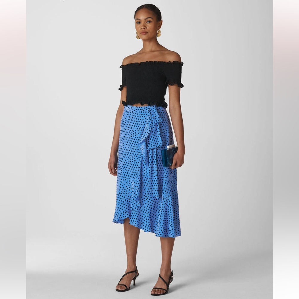 Whistles Blue Lunar Spot Wrap Skirt Polka Dot Womens 8